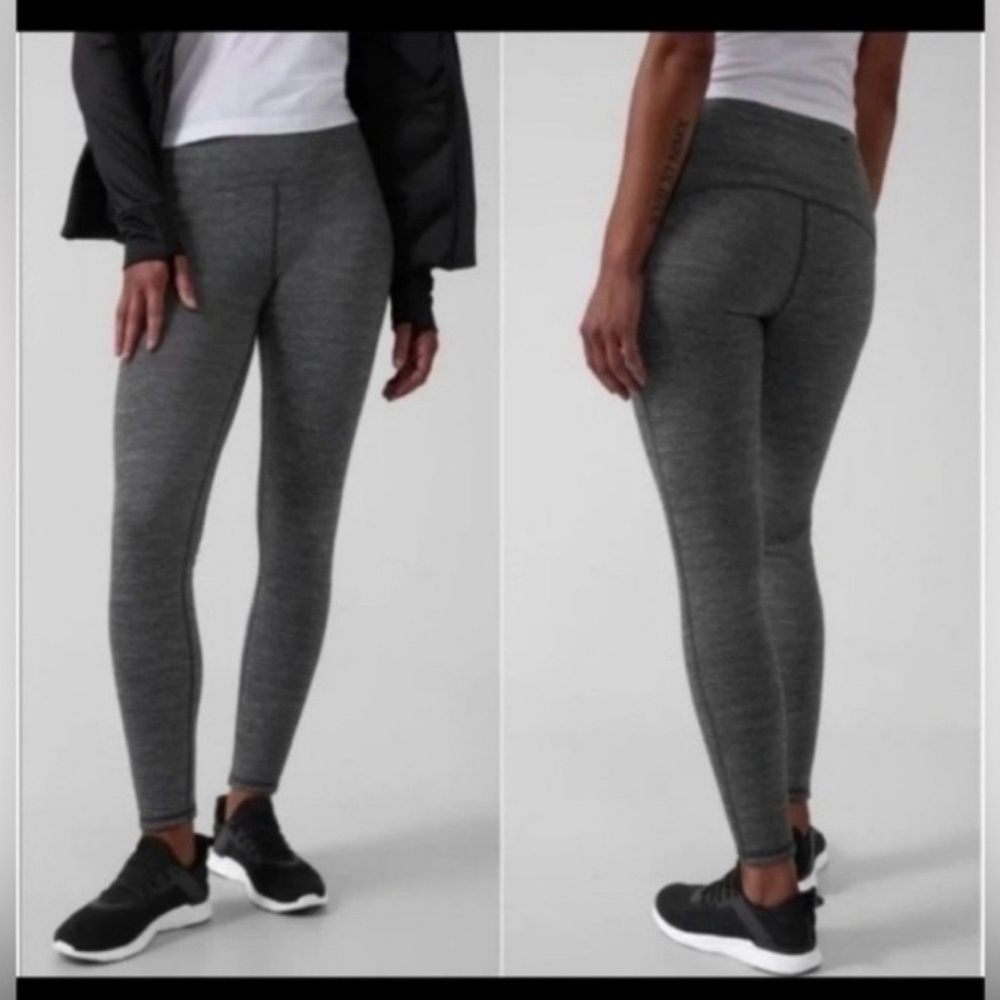 Athleta Altitude Tight Fleece Lined Stretch Gray Black Warm Cozy Athleisure S